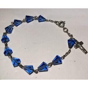 Sapphire Blue Crystal Silver Crucifix Child Rosary Bracelet